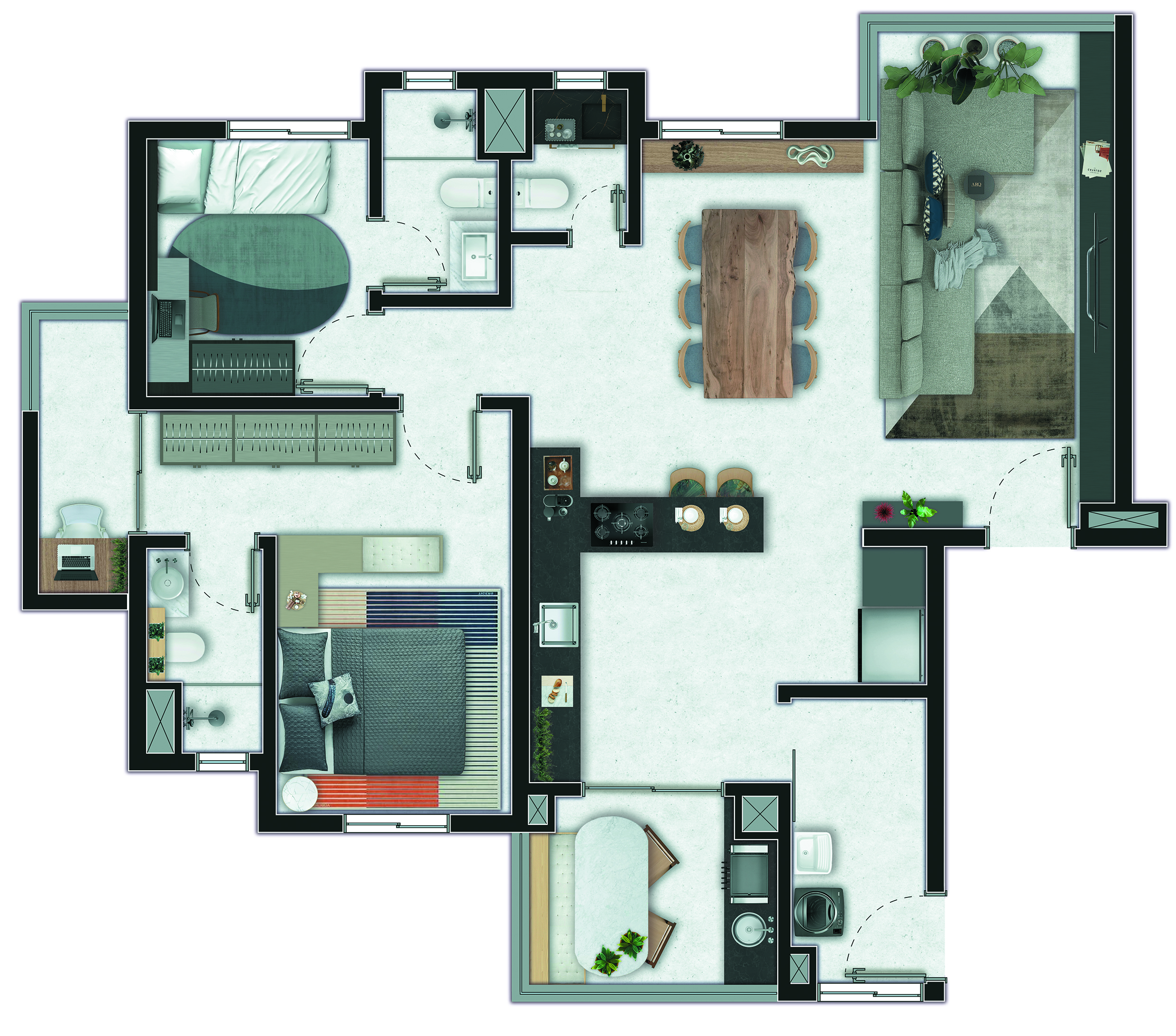 PLANTA 100,56M² - 3 DORMS. - S SUÍTES